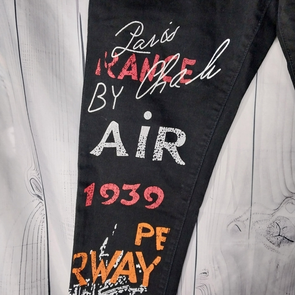 Graphic Paris Y2K Black Skinny Streetwear Grunge Edgy Punk Jeans - Picture 4 of 10